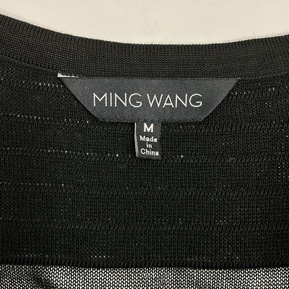 Ming Wang Cardigan Size M Black Sheer Stripe Quiet Luxury Whimsigoth Witchy Goth - Picture 9 of 12
